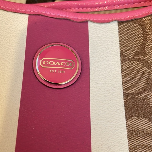 Coach Pink Stripe Brown Signature Coated Canvas Carryall Tote Bag F22908 NWT - Picture 14 of 16